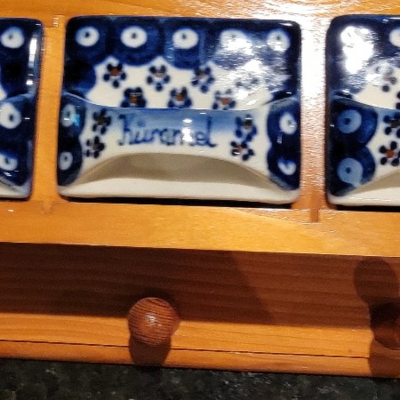 French Kitchen Porcelain & Wooden Wall Shelf Kitchen Apothecary Cabinet - Picture 11 of 15